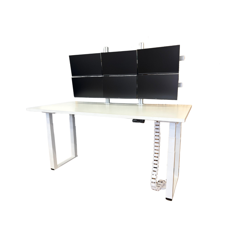 Four-Motor Standing Desk Frame with Top Combo (with six screen monitor arm)