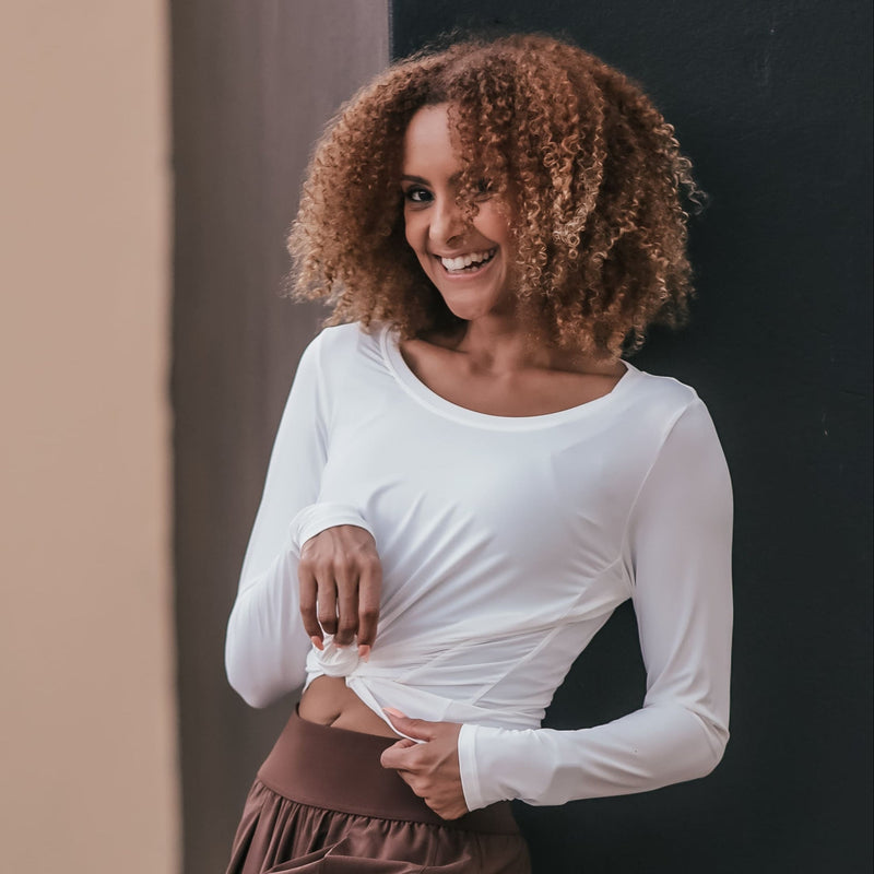 Regal Rouched Long Sleeve Top | White