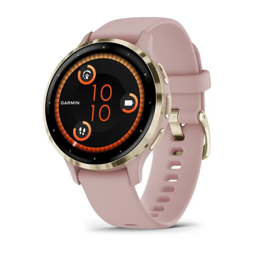 Garmin Venu 3S: Soft Gold Stainless Steel Bezel with Dust Rose Case and Silicone Band