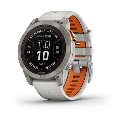 Garmin fenix 7 Pro, Sapphire Solar Edition - Titanium with Fog Grey/Ember Orange Silicone Band
