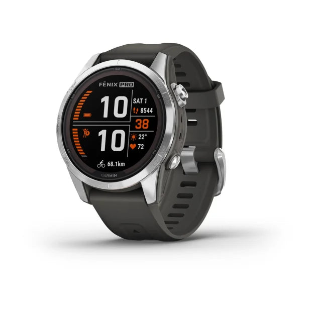 Garmin fēnix 7S Pro, Solar Edition - Silver with Graphite Silicone Band